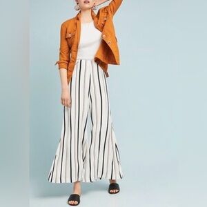Anthropologie Ett:twa Striped Wide Leg Crop Pants Ivory Black Size 8